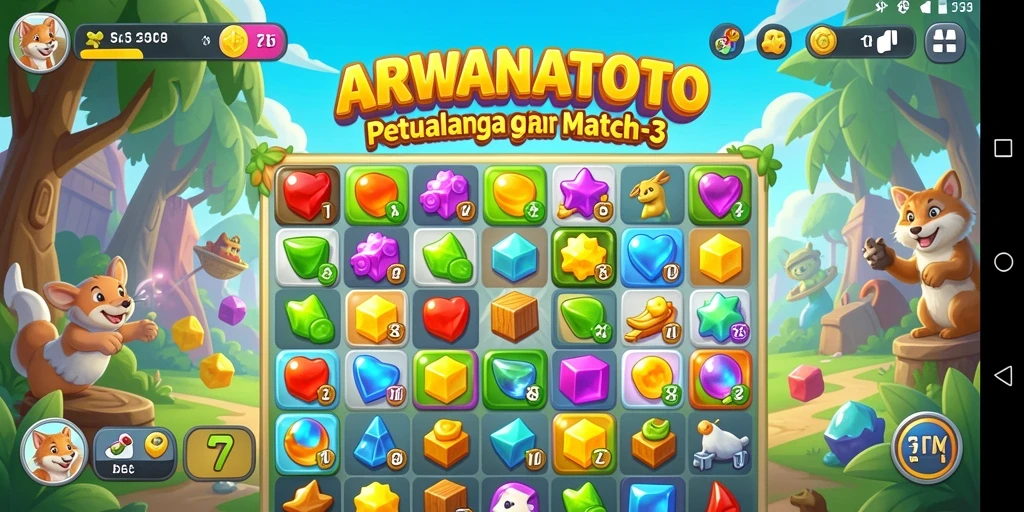 Tampilan gameplay ARWANATOTO dengan kombinasi permata yang menantang.