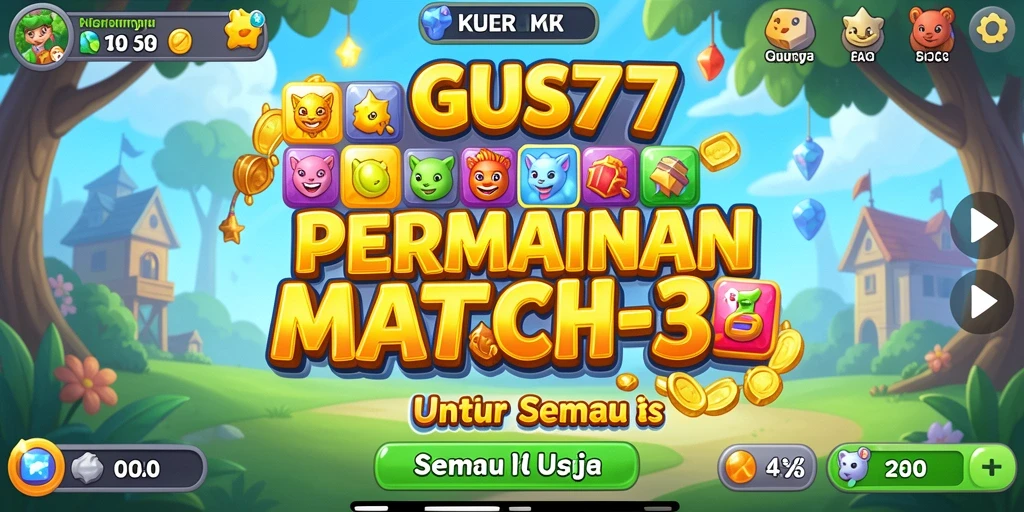 Screenshot GUS77 menampilkan permainan Match-3 yang seru dan menantang.