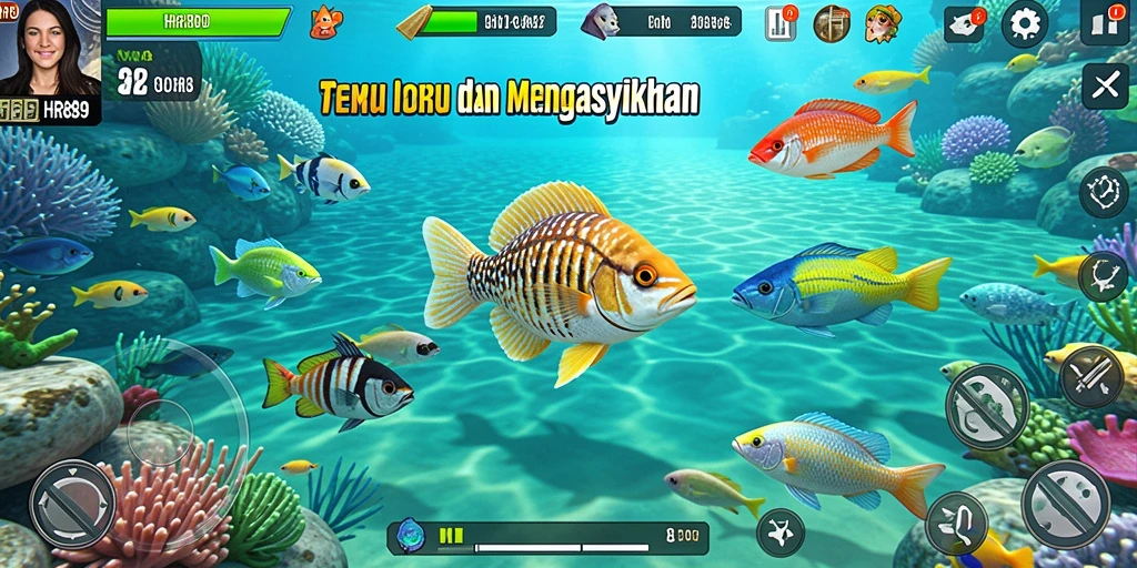 Gameplay seru HR89 saat menangkap ikan di layar.