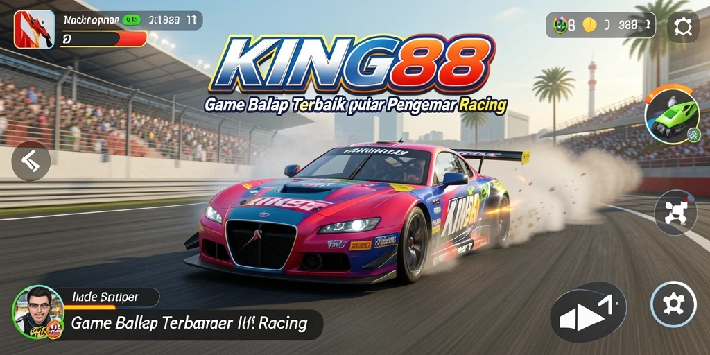 Screenshot gameplay KING88 menunjukkan aksi balap seru di trek menantang.