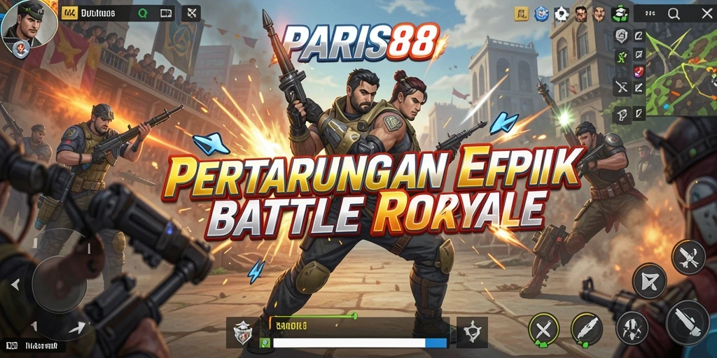 Tangkapan layar gameplay PARIS88 menampilkan aksi pertempuran Battle Royale yang seru.