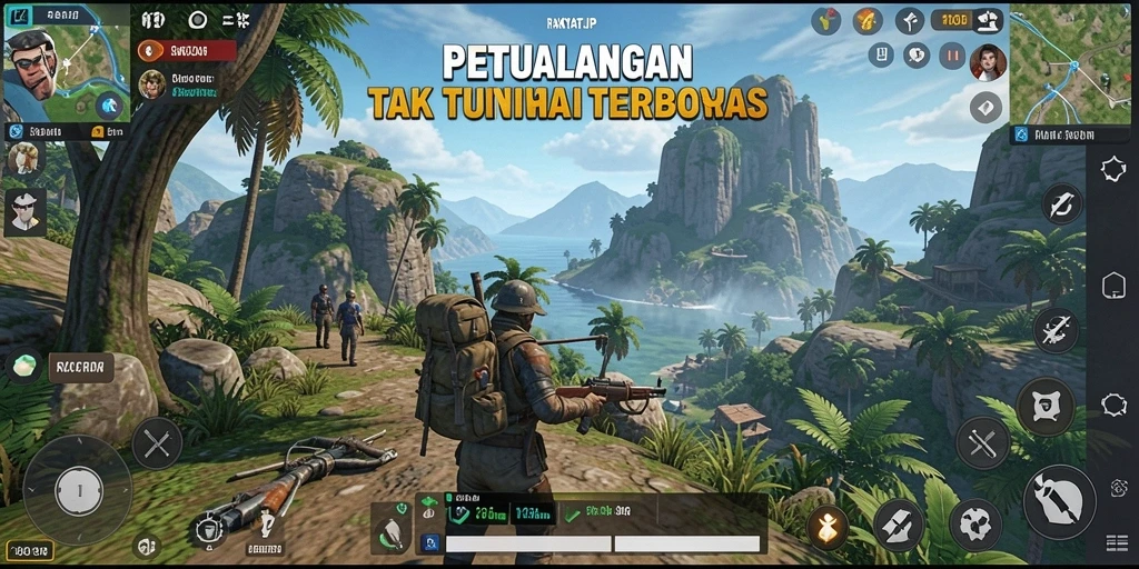 Tampilan gameplay RAKYATJP yang menampilkan petualangan di dunia terbuka.